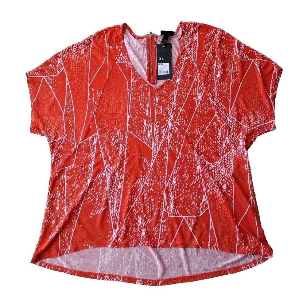 Mossimo‎ Supply Co Blouse Woman XL Orange White Abstract Short Sleeves Beach